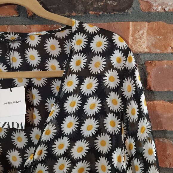 NWT Zara The Gina Tie-front Blouse in Sheer Daisy Print Bohemian Women's M - Picture 5 of 8
